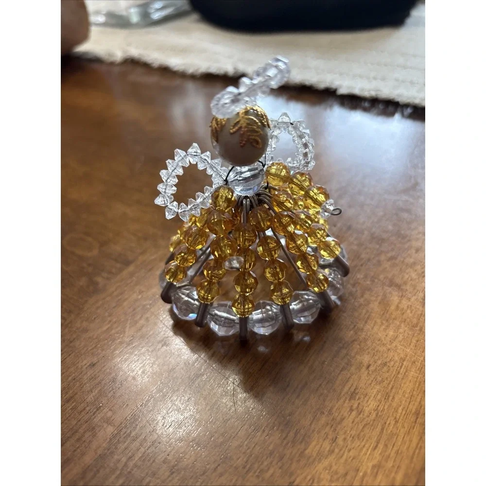 Vintage Safety Pin Beaded Doll Ornaments Set Of 2‎ Red And Yellow